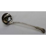 William Bateman, a George IV silver fiddle, thread and shell pattern soup ladle. London 1820. 9.03