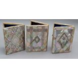 Three various Victorian mother of pearl fitted card cases, with concertina silk lined interiors, one