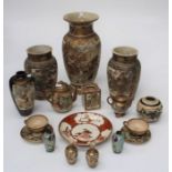 Box of assorted Japanese Kutani earthenware to include: three large various vases, tea ware etc (1