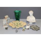 Three boxes of decorative wares, including a parian bust of Clytie (at fault), other composite