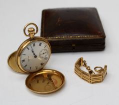 Waltham, an 18ct gold hunting cased crown wind pocket watch. Fifteen jewel movement numbered