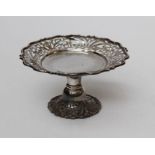 A Sterling silver footed dish with pierced detailing hallmarkd London 1902. Sponsors mark CCP, gross
