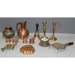 A mixed lot of Victorian and other metalwares, including miniature blancmange moulds, copper