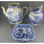 A group of early nineteenth century blue and white transfer printed wares. To include: a Sundial