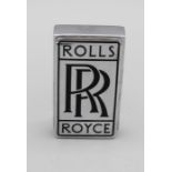 A pre war chrome and black enamel Rolls Royce radiator badge, with plinth, height 7.5cm