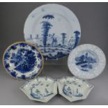 A group of eighteenth and nineteenth and twentieth century blue and white hand-painted tin-glazed