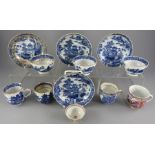 A group of blue and white hand-painted Chinese porcelain tea wares wares, c. 1760-80. To include: