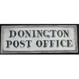 An early 20th century hand painted wooden sign for Donington Post Office, 115 x 42cm