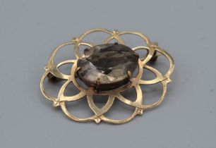 A smoky quartz set open work brooch in 9ct yellow gold, hallmarked Birmingham 1964 by Ward Brothers,