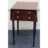 An early 19th mahogany, satinwood banded and chequer strung work table, the rectangular top and twin