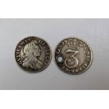1701 William III Threepence maundy money small lettering 1762 George III Threepence maundy money