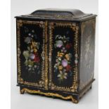 A Chinoiserie papier mache lacquer two door table cabinet in the manner of Jennens & Bettridge,