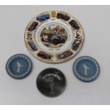 A set of five Wedgewood Jasperware small plates centered with The Spirit of Ecstacy figure, diameter