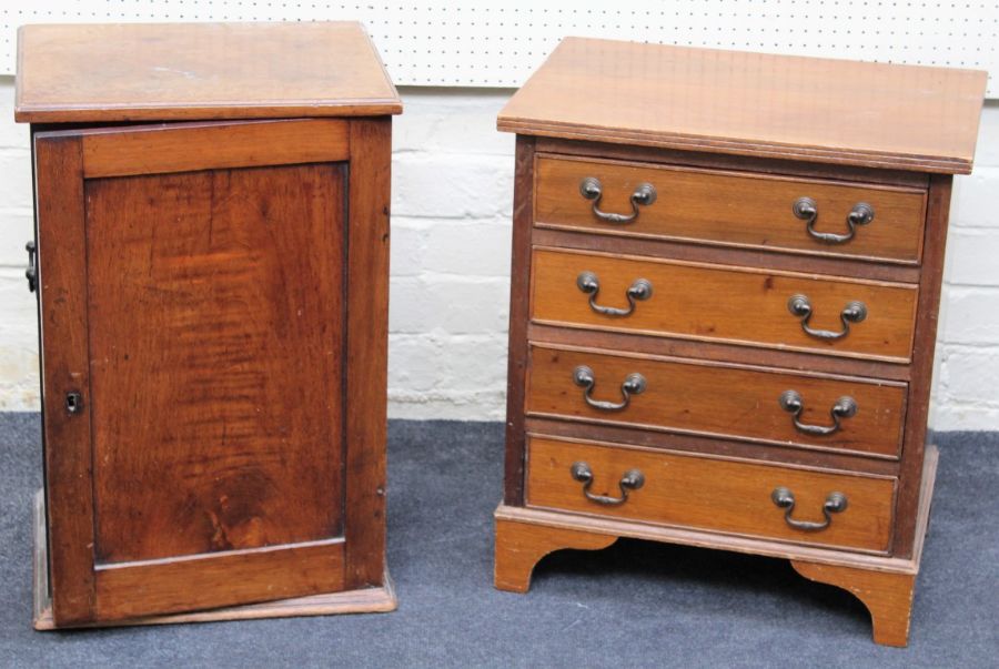 A 19th century mahogany pot cupboard, together with a reproduction mahogany four drawer chest,