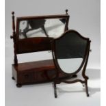 A 19th century mahogany toilet mirror with a three drawer bow front box base, together with an