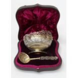 A silver gilt sugar bowl and spoon by James Wakely and Frank Clarke Wheeler, in fitted case,