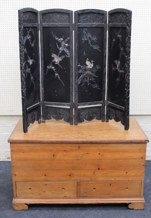 A Victorian pine mule chest, 100cm wide, together with a small early 20th century Japanese four
