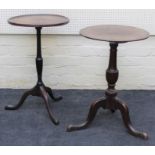 Two 19th century mahogany tripod tables, one with circular dished top, each on downswept legs and