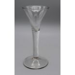 An Edwardian 18th century style cordial glass, the conical bowl over double air twist stem, on a