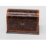 A 19th century, later fitted, dome top figured walnut and burr yew veneer stationary companion,