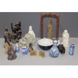 A mixed lot of largely early 20th century Oriental tourist pieces, including soapstone, blanc de