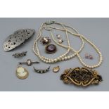 A collection of late 19th /early 20th century costume jewellery to include chains, cameos, an