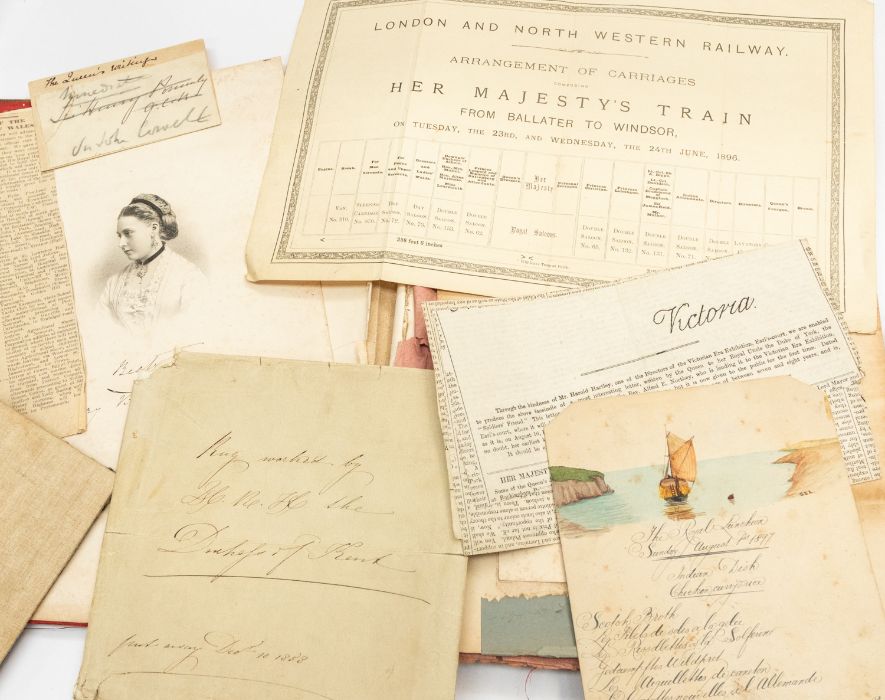 Royal Autographs & Ephemera. A gilt calf album with embroidered decoration housing loosely-