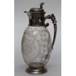 A Victorian engraved crystal and silver claret jug by W and G Sissons, Sheffield, hallmarked for
