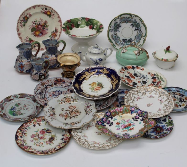 A collection of 19th & 20th Century English china and earthenware plates to include: Spode 3277