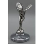 A chrome plated figure of The Spirit of Ecstacy after Charles Sykes raised on a circular threaded