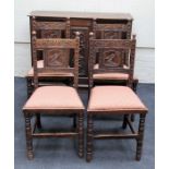 A set of eight 19th century oak dining chairs, each having ball finials over florally carved rail,