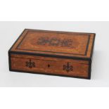 A 19th century boxwood marquetry and ebony strung lady's jewellery box with vacant interior, 33cm