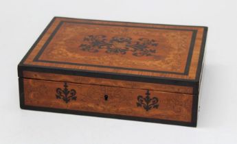 A 19th century boxwood marquetry and ebony strung lady's jewellery box with vacant interior, 33cm