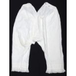 A pair of pale cream cotton bloomers that belonged to Her Royal Highness Princess Beatrice of