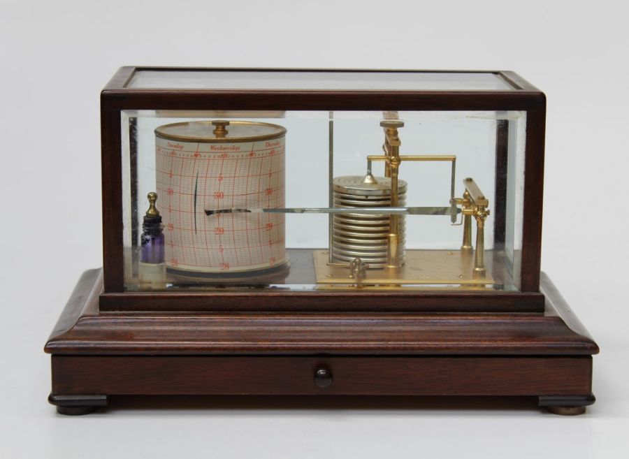 A mid 20th century mahogany cased barograph by Short and Mason, 37cm wide