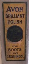 Vintage tin containing Avon Boot Polish, along with rare original advertising Avon finger plate.
