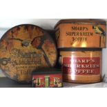 Vintage Sharpe’s Toffee Tins including one money box (4). please study images.