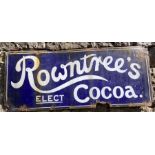 Enamel Sign: original Rowntree’s Cocoa enamel sign, measuring 36 x 15 inches. Usual chips to enamel,