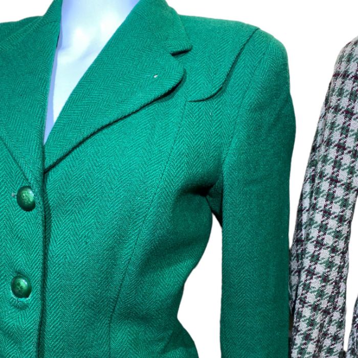 An emerald green 1940s suit with a herringbone weave by Allen of Derby and a 1940s Otterburn tweed - Image 2 of 2