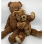 Antique Pair of Teddy Bears 20” and 16” One with cotton pile plush wartime teddy bear and the