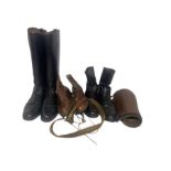 Three pairs of boots to include 1910s/ 1920s men's ice skates with brogue toes (can be converted