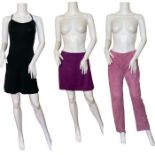 3 1990s Versace pieces to include a pair of Versace sports pink mauve suede trousers, a strappy