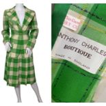 An Anthony Charles suit late 60s/ early 70s in a large green check. 26 inch waist Good condition,