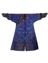 C1900 Chinese dragon robe or jifu, summer weight, in a royal blue brocaded silk (1) generally very