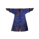 C1900 Chinese dragon robe or jifu, summer weight, in a royal blue brocaded silk (1) generally very