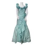 2 quality 1980s gowns to include a duck egg green, heavily ruched silk gown by Lorna Mullany for