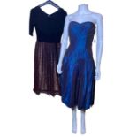 1950s evening and cocktail wear to include a shot taffeta strapless dress with studded bodice, a