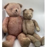 Antique Rose Teddy bears pair ; 28” and a 24” flat tooted teddy bear both with rose shaded plush fur