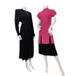 A pink and black, studded colourblock 1940s  dress, cheongsam inspired and black crepe cocktail