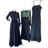 1970s and 80s fashions to include an eyelash devore evening set with a pleated skirt and blouse with